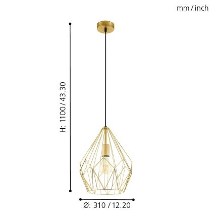 Eglo 49933 - Riippuvalaisin CARLTON 1xE27/60W/230V