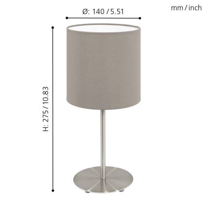 Eglo 54745 - Pöytävalaisin ANADIA 1xE14/40W/230V taupe/mattakromi