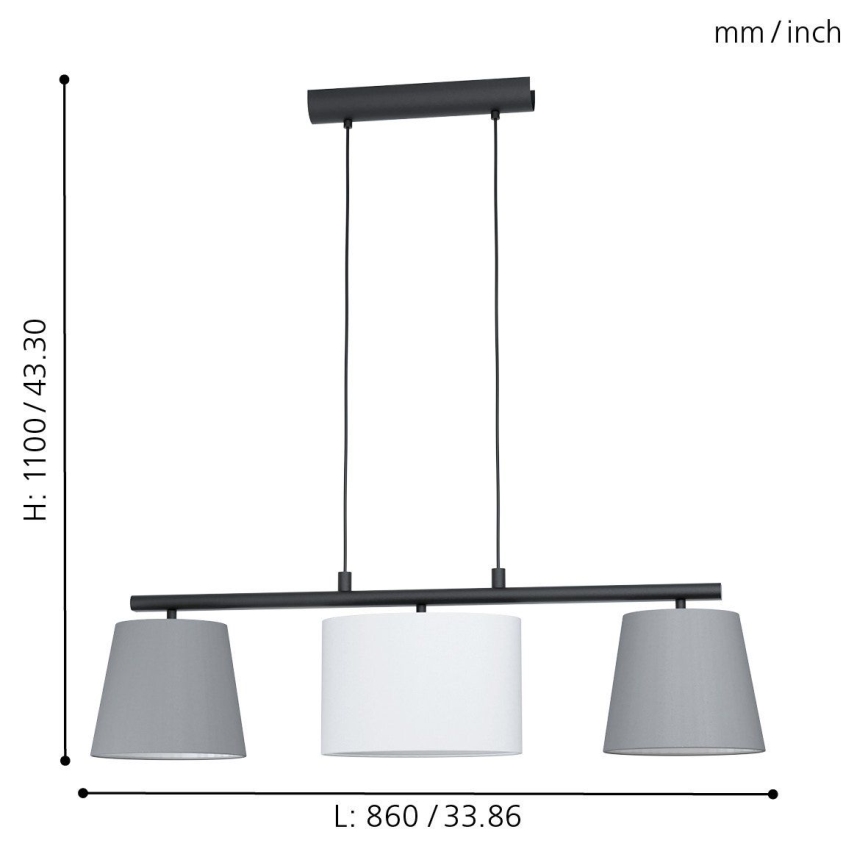 Eglo 55207 - Kattokruunu johdossa ALMEIDA 3xE14/25W/230V harmaa