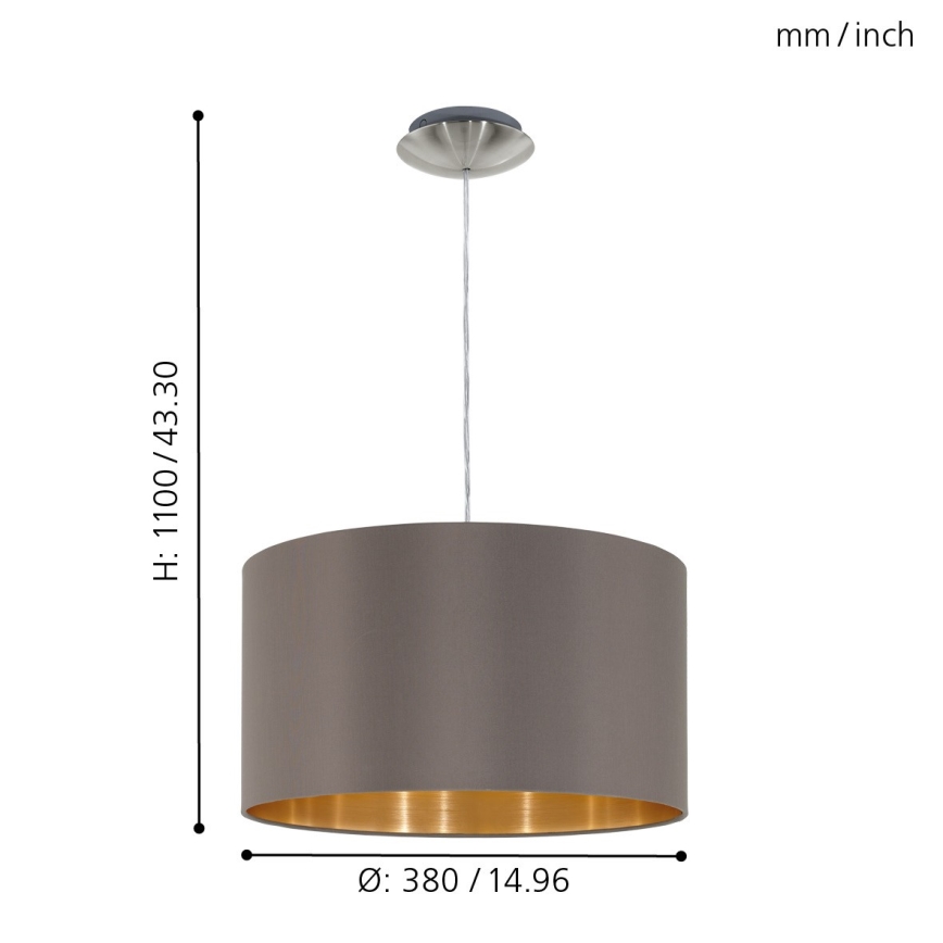 Eglo 55269 - Kattokruunu johdossa MASERLO 1xE27/60W/230V ruskea