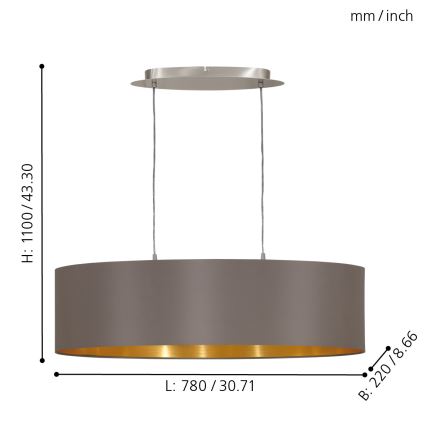 Eglo 55271 - Kattokruunu johdossa MASERLO 2xE27/60W/230V ruskea
