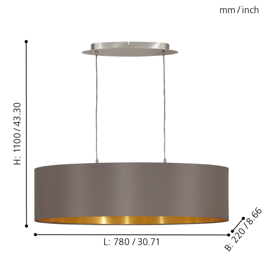Eglo 55271 - Kattokruunu johdossa MASERLO 2xE27/60W/230V ruskea