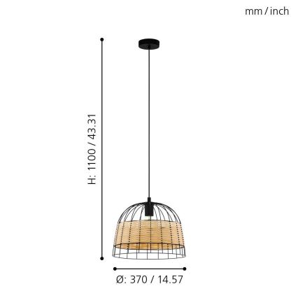 Eglo 55709 - Kattokruunu johdossa ANWICK 1xE27/40W/230V rottinki