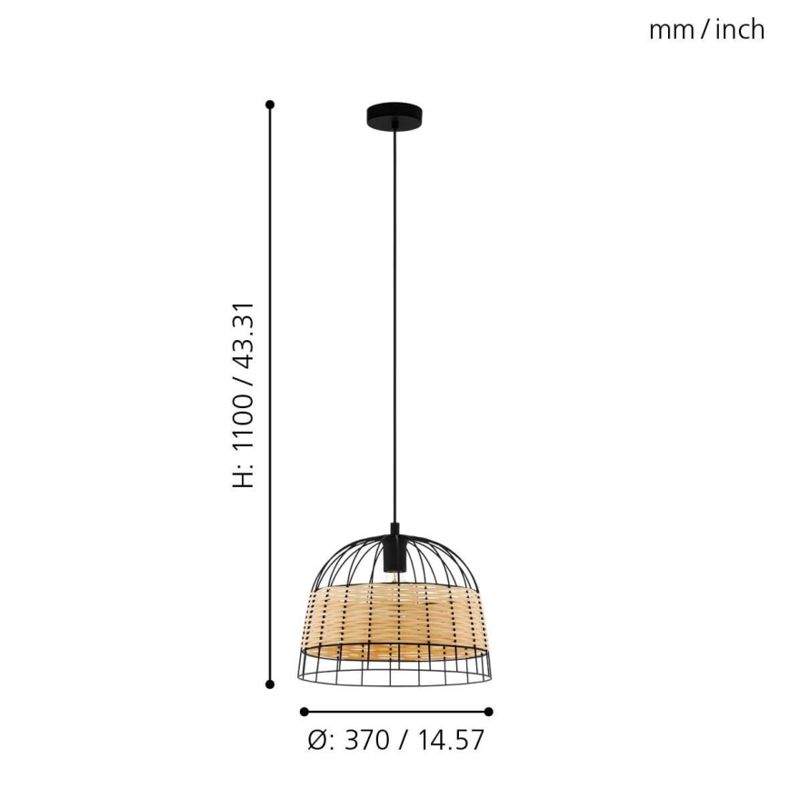 Eglo 55709 - Kattokruunu johdossa ANWICK 1xE27/40W/230V rottinki