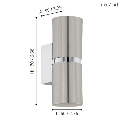 Eglo 64794 - LED-seinävalaisin PASSA PRO 2xGU10/3,3W/230V 3000K mattakromi