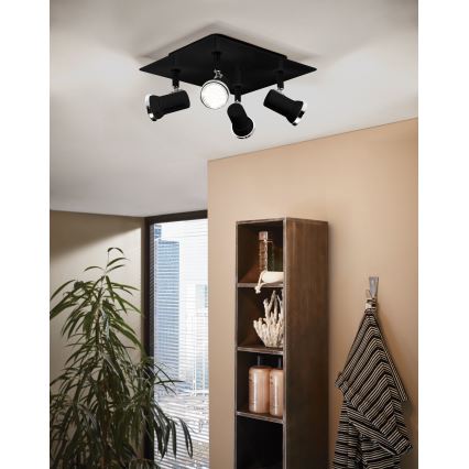 Eglo 780428 - kylpyhuoneen LED-kohdevalo BABILONE 4xGU10/3W/230V IP44 musta