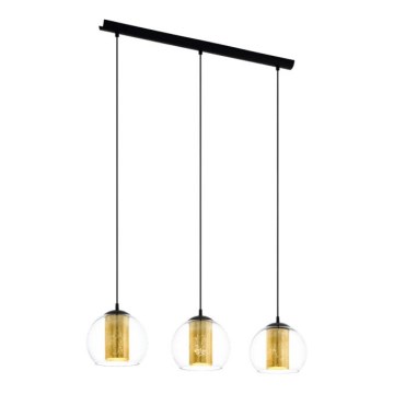 Eglo 79461 - Vaijerikiinnitteinen riippuvalaisin BOLSANO 3xE27/28W/230V kulta/musta