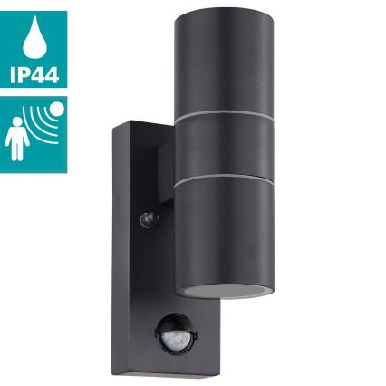 Eglo 79545- LED Ulkovalo anturilla ARAPONGAS 2xGU10/2,8W/230V IP44 musta
