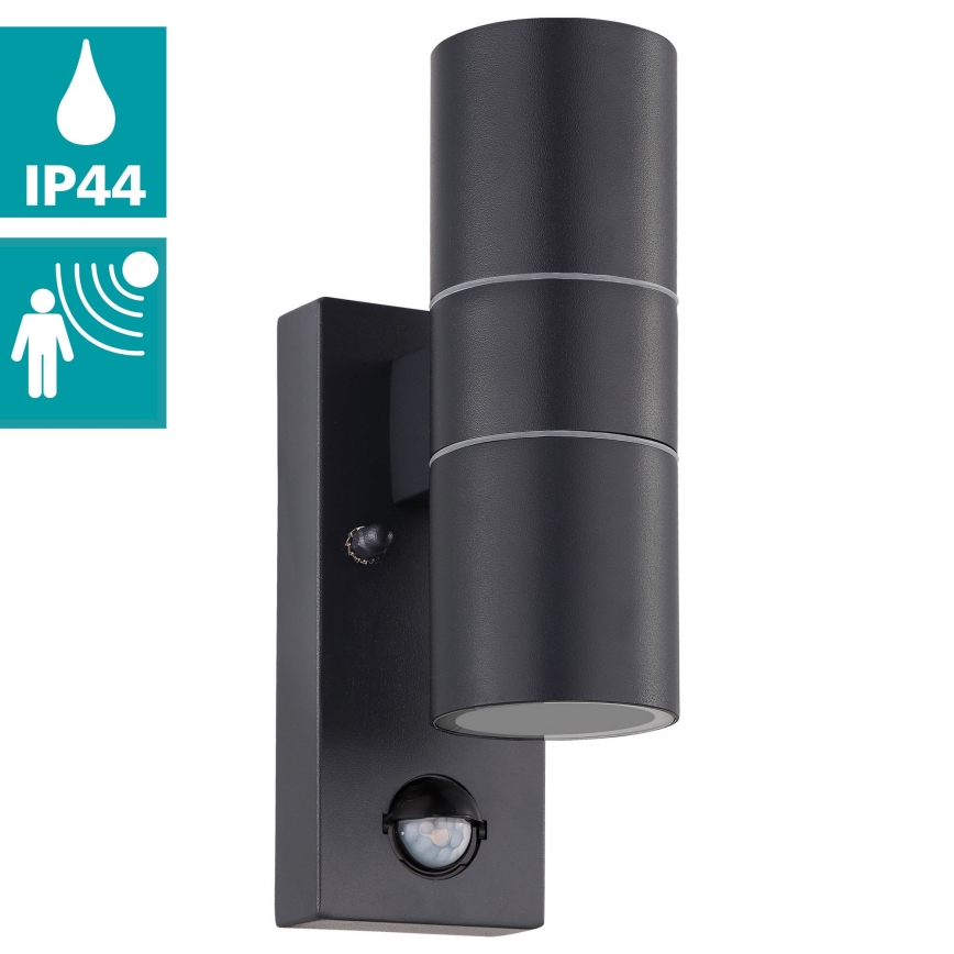 Eglo 79545- LED Ulkovalo anturilla ARAPONGAS 2xGU10/2,8W/230V IP44 musta