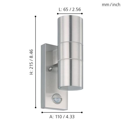 Eglo 79594- LED Ulkovalo anturilla ARAPONGAS 2xGU10/2,8W/230V IP44 mattakromi