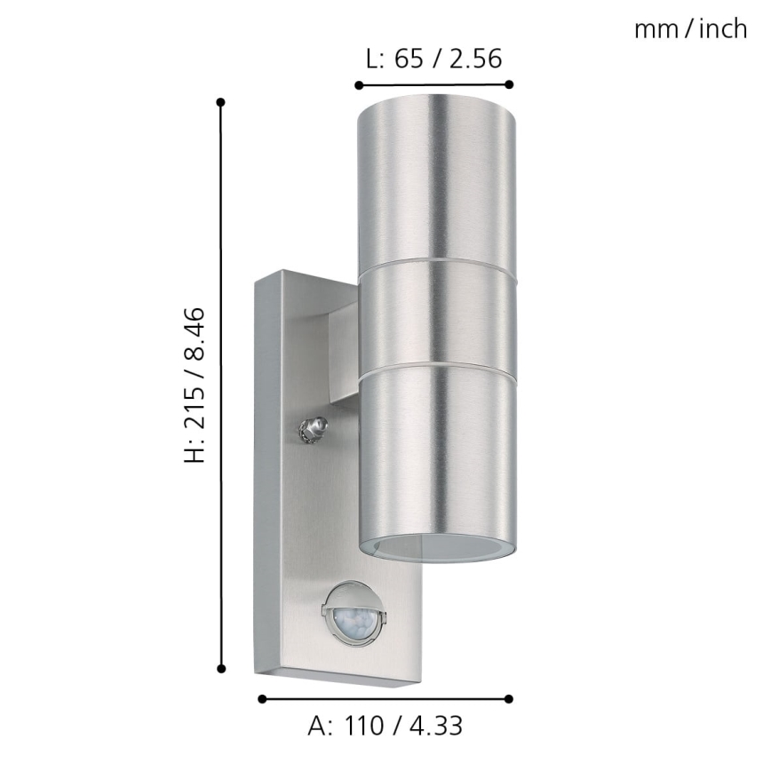 Eglo 79594- LED Ulkovalo anturilla ARAPONGAS 2xGU10/2,8W/230V IP44 mattakromi