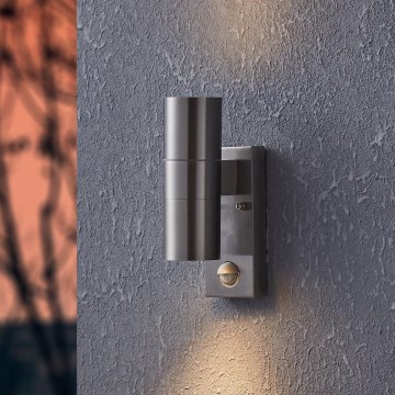 Eglo 79594- LED Ulkovalo anturilla ARAPONGAS 2xGU10/2,8W/230V IP44 mattakromi