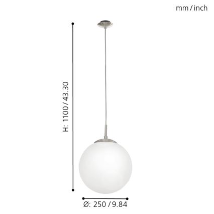 EGLO - Kattokruunu johdossa 1xE27/60W/230V halkaisija 25 cm valkoinen