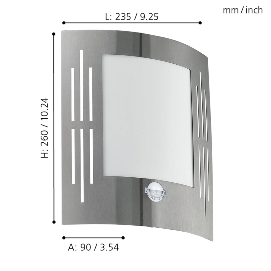 EGLO 88144 - Ulkoseinävalaisin anturilla CITY 1xE27/15W/230V IP44