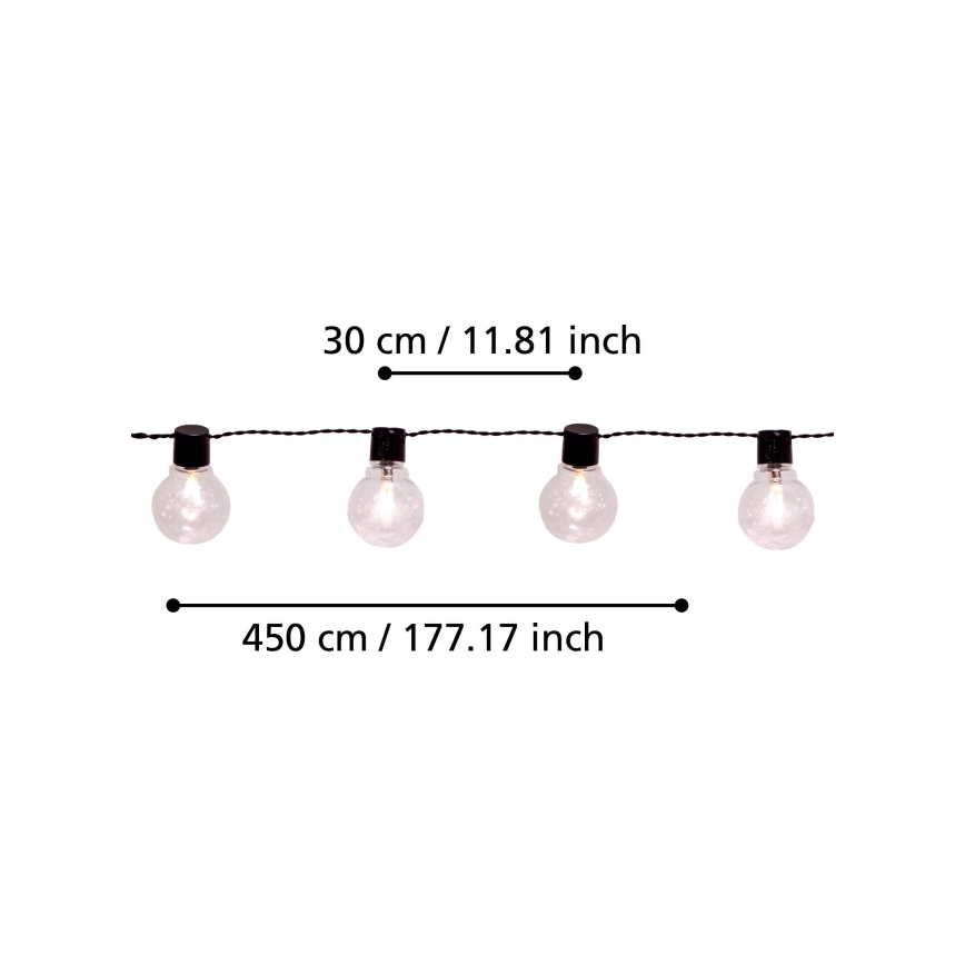 Eglo - LED Koristeketju ulkokäyttöön 16xLED/0,064W/24V IP44 musta