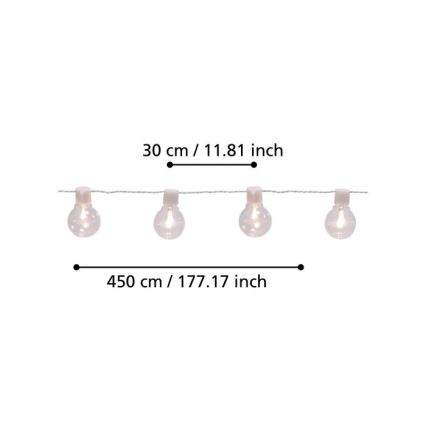 Eglo - LED ulkokäyttöön koristeketju 16xLED/0,064W/24V IP44 valkoinen