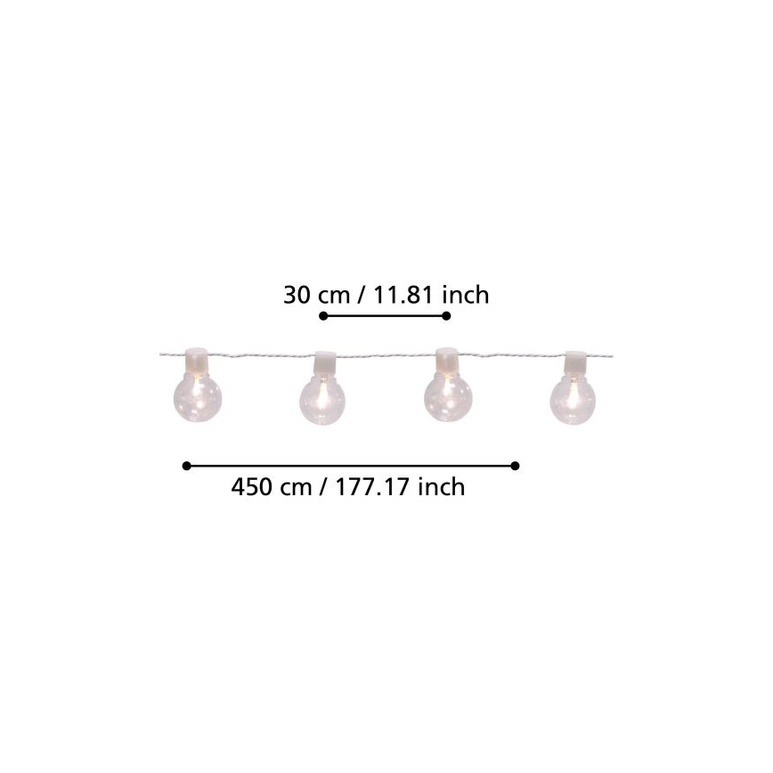 Eglo - LED ulkokäyttöön koristeketju 16xLED/0,064W/24V IP44 valkoinen