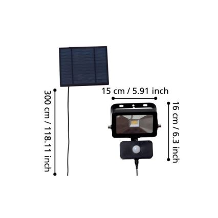 Eglo - LED Aurinkokenno valonheitin sensorilla 15xLED/0,03W/3,7V IP44