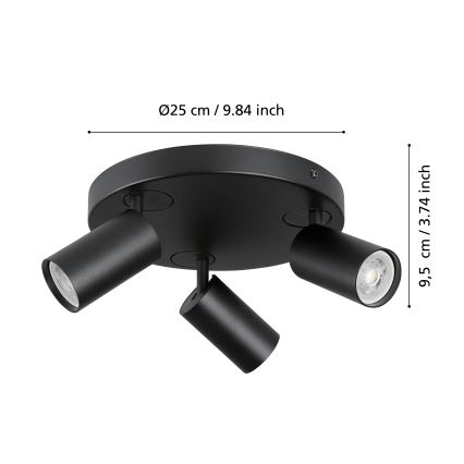 Eglo - LED RGBW Himmennettävä kohdevalo 3xGU10/4,9W/230V musta