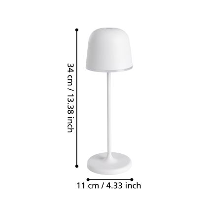 Eglo - LED Himmennettävä ulko rechargeable lamppu LED/2,2W/5V 1800 mAh harmaa IP54