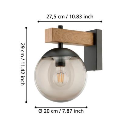 Eglo - Ulkoseinävalaisin 1xE27/40W/230V musta/puu IP44