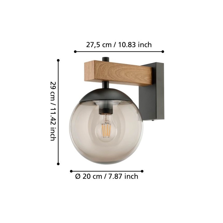 Eglo - Ulkoseinävalaisin 1xE27/40W/230V musta/puu IP44