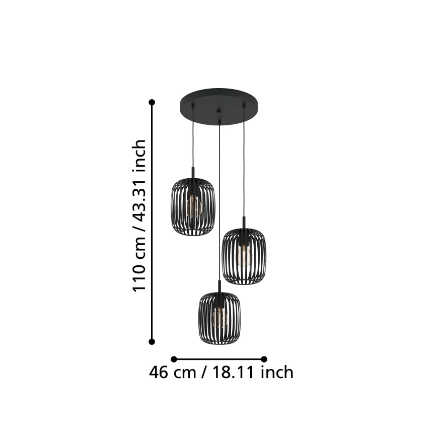 Eglo - Kattokruunu johdossa 3xE27/40W/230V musta