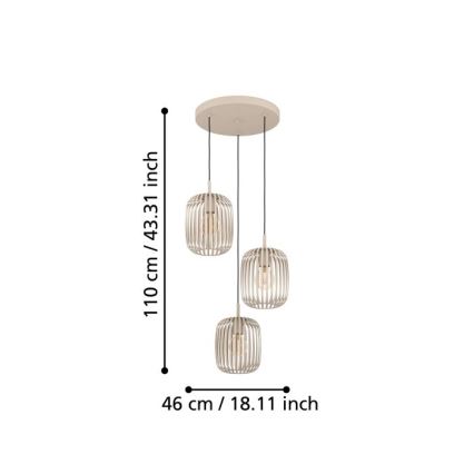 Eglo - Kattokruunu johdossa 3xE27/40W/230V beige
