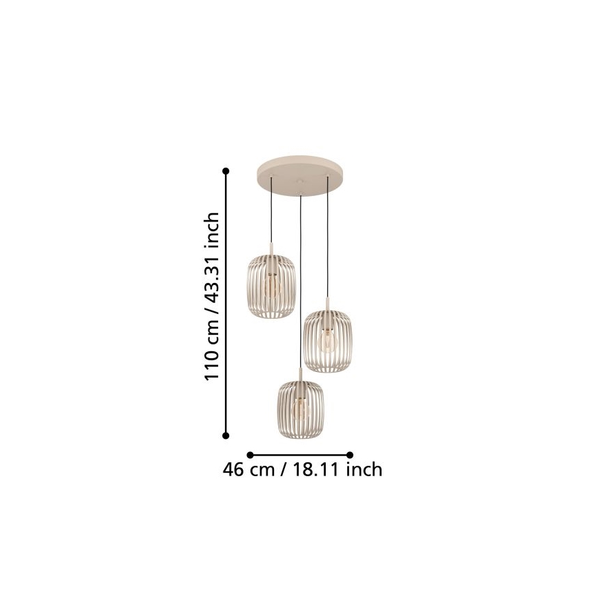 Eglo - Kattokruunu johdossa 3xE27/40W/230V beige