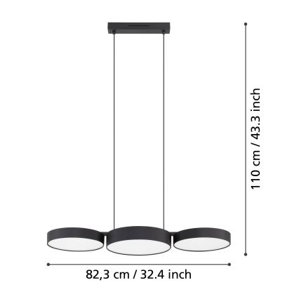 Eglo - LED RGBW Himmennettävä kattokruunu johdossa 3xLED/7,5W/230V 2700-6500K musta