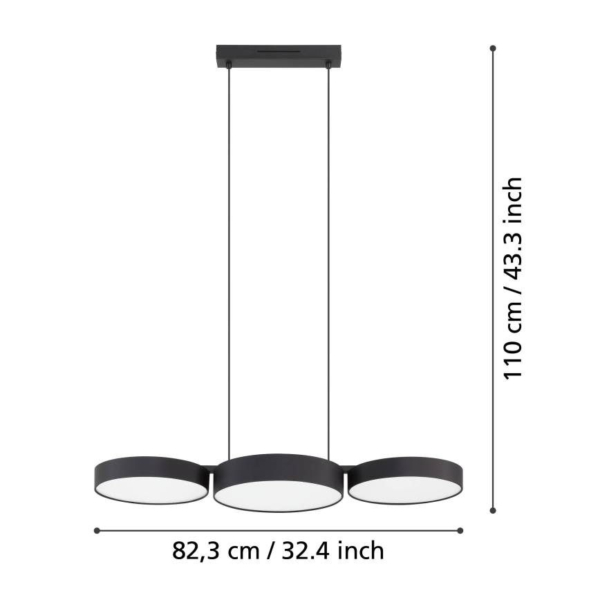 Eglo - LED RGBW Himmennettävä kattokruunu johdossa 3xLED/7,5W/230V 2700-6500K musta