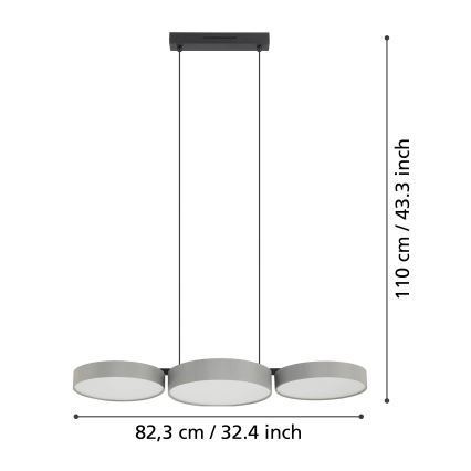 Eglo - LED RGBW Himmennettävä kattokruunu johdossa 3xLED/7,5W/230V 2700-6500K harmaa