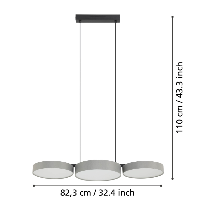 Eglo - LED RGBW Himmennettävä kattokruunu johdossa 3xLED/7,5W/230V 2700-6500K harmaa