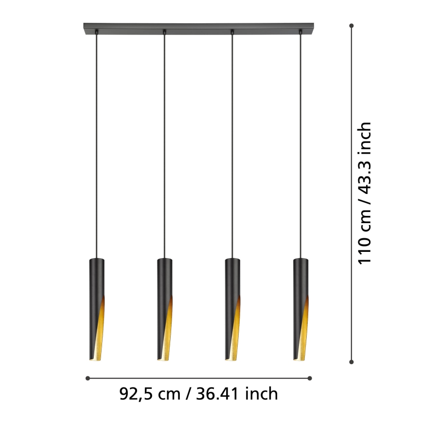 Eglo - LED-kattokruunu johdossa 4xGU10/4,5W/230V musta/kulta
