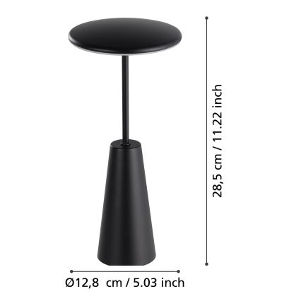 Eglo - LED Himmennettävä kosketus ulko lamppu LED/2,8W/5V 2400K/3000K/4000K 5200 mAh IP54 musta