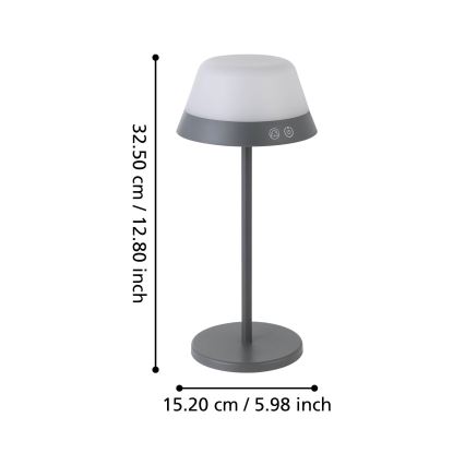 Eglo - LED RGBW Himmennettävä kosketus ulko lamppu 2in1 LED/1,5W/5V 2600 mAh IP54 harmaa