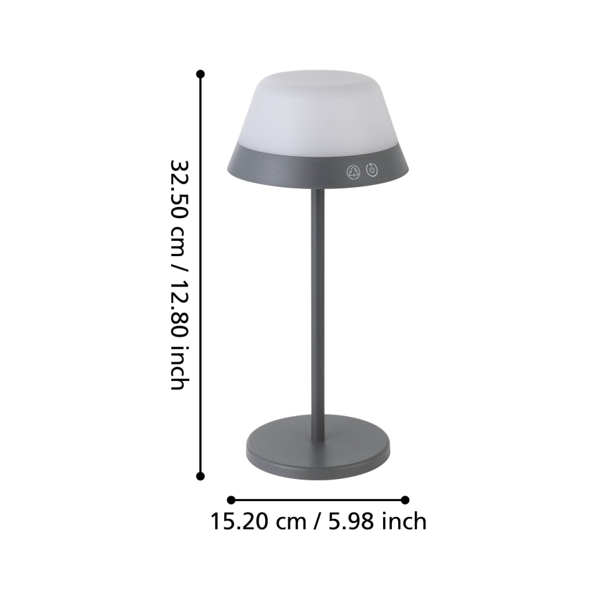 Eglo - LED RGBW Himmennettävä kosketus ulko lamppu 2in1 LED/1,5W/5V 2600 mAh IP54 harmaa