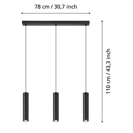 Eglo - LED RGBW Himmennettävä kattokruunu johdossa 3xLED/3,7W/230V 2700-6500K musta