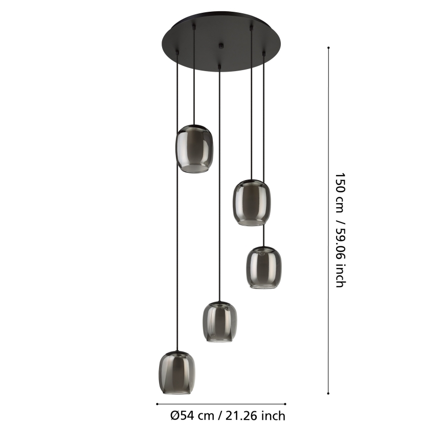 Eglo - Kattokruunu johdossa 5xE27/28W/230V harmaa