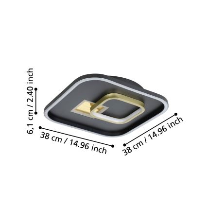 Eglo - LED-kattovalaisin 1xLED/16,2W/230V + 1xLED/9,2W 38x38 cm musta/kulta