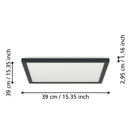 Eglo - LED-ulkokattovalaisin LED/17,6W/230V 2700/4000/6500K 39x39 cm IP44 musta