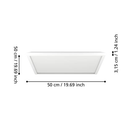 Eglo - LED Himmennettävä ulko katto kevyt LED/17W/230V 2700-6500K 50x50 cm IP44 valkoinen + kauko-ohjaus