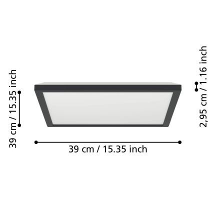Eglo - LED RGBW Himmennettävä ulko katto kevyt LED/17,6W/230V 2700-6500K 39x39 cm IP44 musta ZigBee