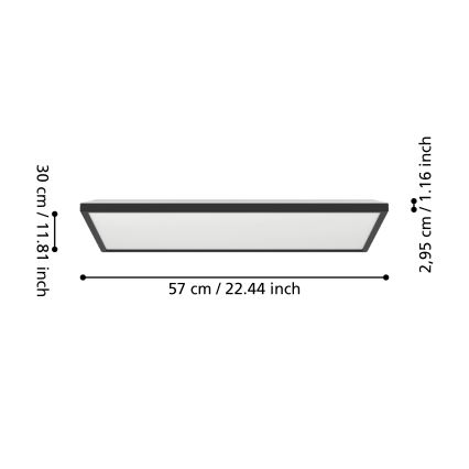 Eglo - LED RGBW Himmennettävä ulko katto kevyt LED/17,2W/230V 2700-6500K 30x57cm IP44 musta ZigBee