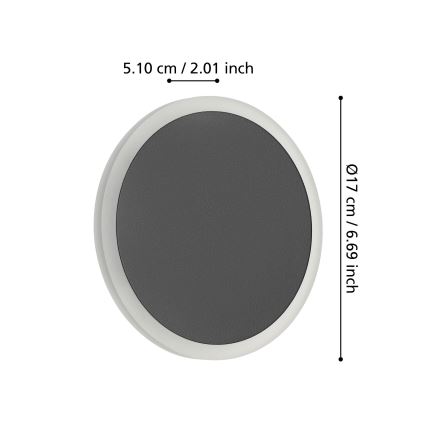 Eglo - LED-seinävalaisin LED/12W/230V 3000K halkaisija 17 cm musta