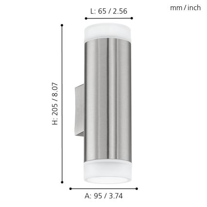 Eglo 92736 - Ulkoseinävalaisin RIGA-LED GU10/2,5W/230V IP44