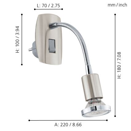 Eglo - Pistorasia LED-valo 1xGU10-LED/3W/230V