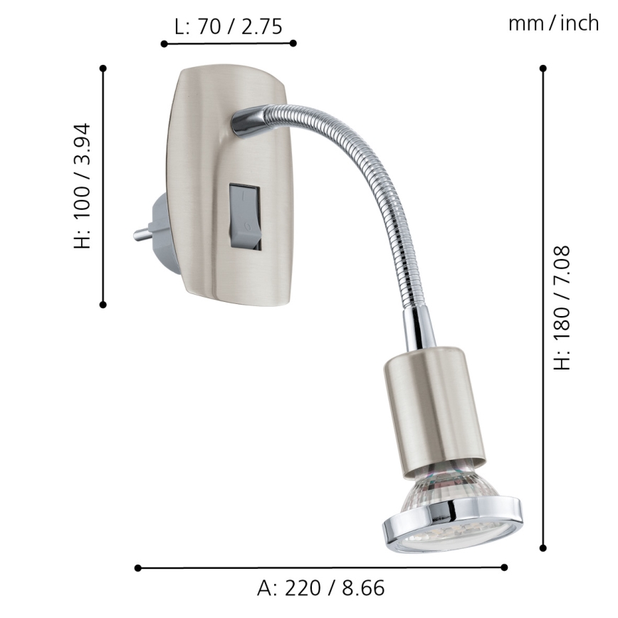 Eglo - Pistorasia LED-valo 1xGU10-LED/3W/230V
