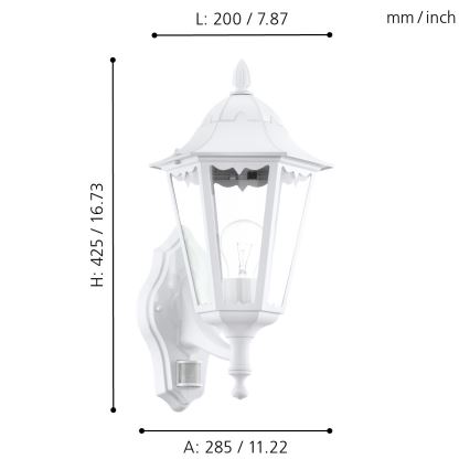 Eglo 93447 - Ulkoseinävalaisin anturilla NAVEDO 1xE27/60W/230V IP44