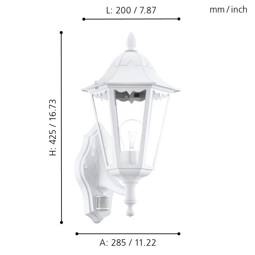 Eglo 93447 - Ulkoseinävalaisin anturilla NAVEDO 1xE27/60W/230V IP44